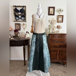 90's whimsigoth witchy fairy grunge floral patchwork maxi skirt w beaded details